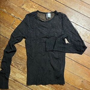 Divided Black Metallic Sheer Top